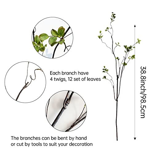 grtefhu 3Pcs 38.8" Faux Greenery Plant Stems and Branches for Tall Vase,Artificial Tree Branches and Twigs for Decoration (Green Leaves & Brown Stem) - Image 3