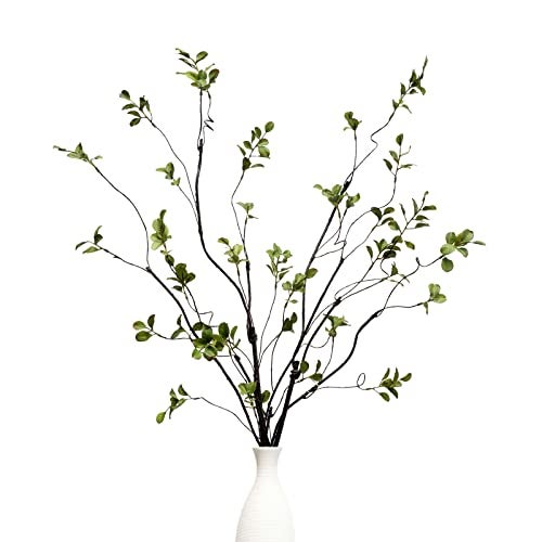 grtefhu 3Pcs 38.8" Faux Greenery Plant Stems and Branches for Tall Vase,Artificial Tree Branches and Twigs for Decoration (Green Leaves & Brown Stem) - Image 1
