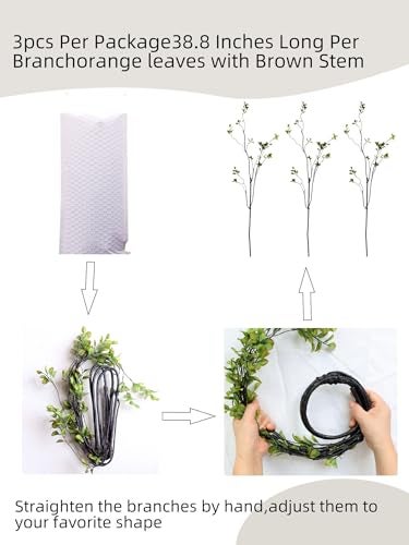 grtefhu 3Pcs 38.8" Faux Greenery Plant Stems and Branches for Tall Vase,Artificial Tree Branches and Twigs for Decoration (Green Leaves & Brown Stem) - Image 2