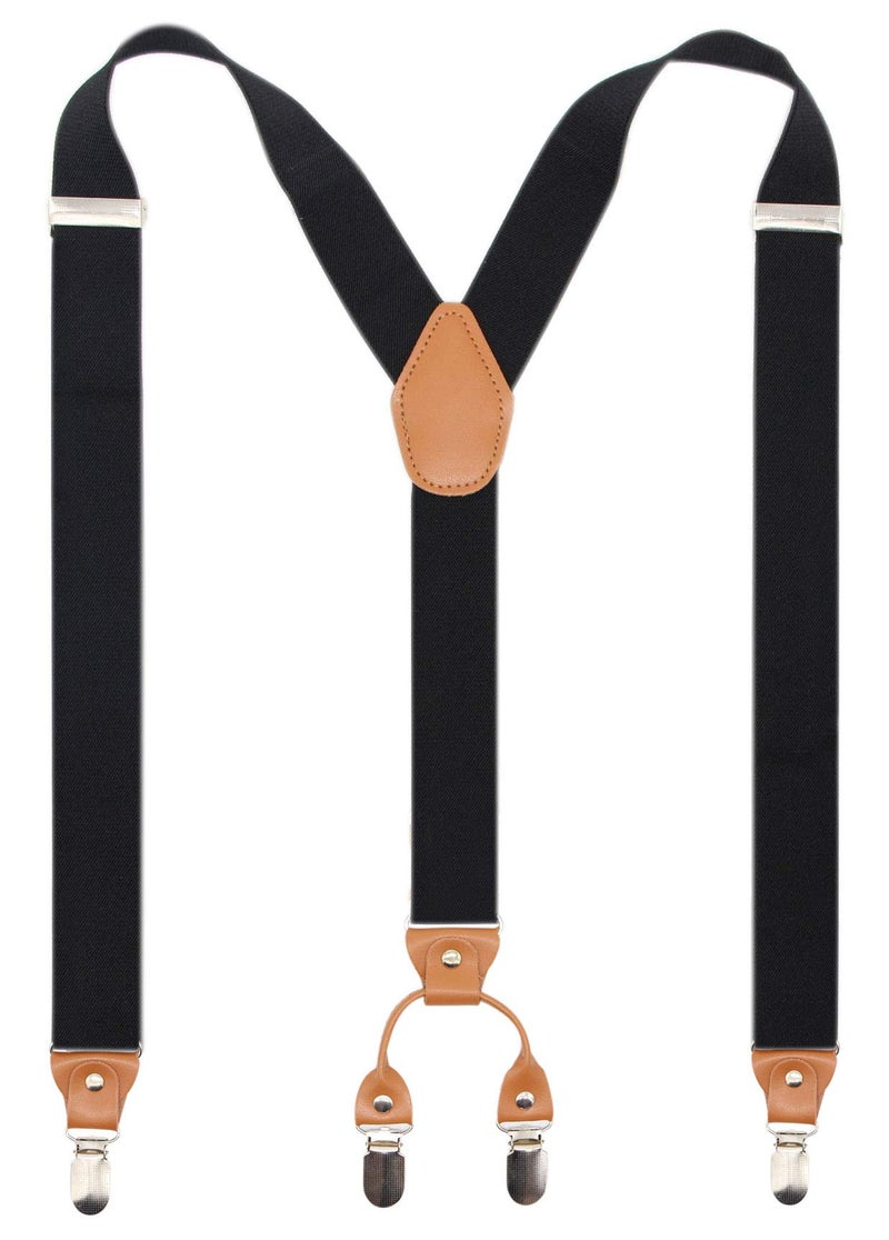 Timiot Menâ€™s Y-Back 4 Metal Clip Elastic Wide Suspenders Perfect For Both Casual&Formal (Black) - Image 1