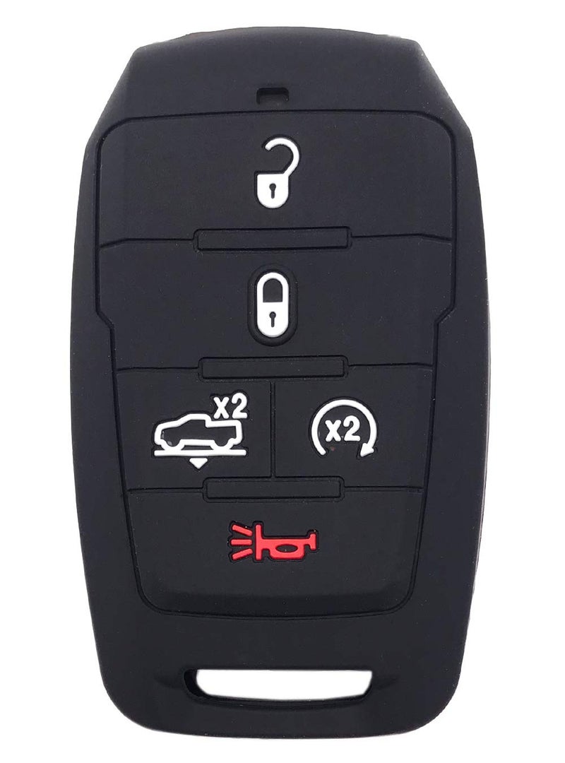 Arruweer Silicone Key Fob Cover Case Protector Fit for 2021 2020 2019 Ram 1500 Accessories 5 Buttons Keyless Entry Remote Control Car Key Fob Skin Jacket Holder (1 Black + 1 Red) - Image 3
