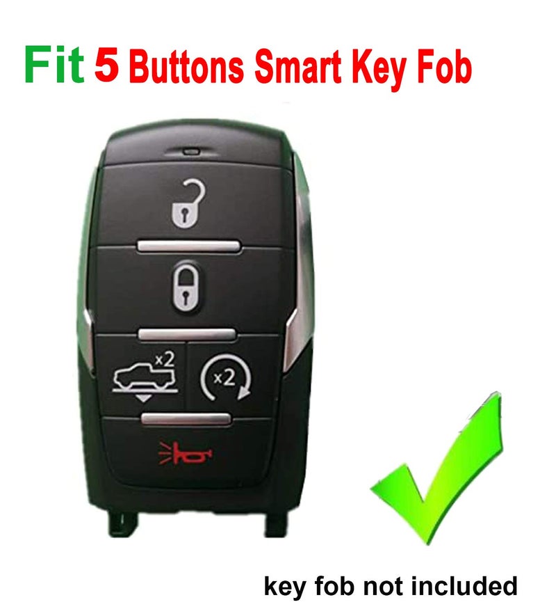Arruweer Silicone Key Fob Cover Case Protector Fit for 2021 2020 2019 Ram 1500 Accessories 5 Buttons Keyless Entry Remote Control Car Key Fob Skin Jacket Holder (1 Black + 1 Red) - Image 2