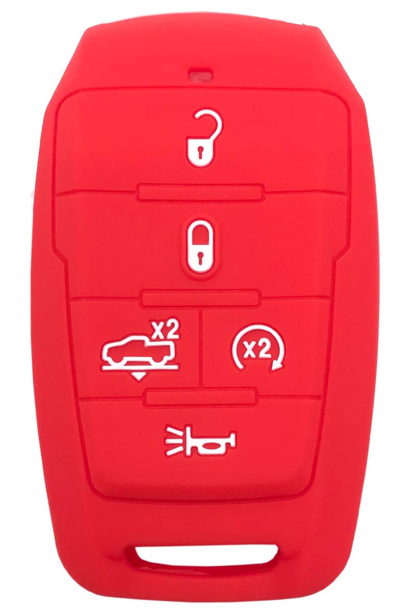 Arruweer Silicone Key Fob Cover Case Protector Fit for 2021 2020 2019 Ram 1500 Accessories 5 Buttons Keyless Entry Remote Control Car Key Fob Skin Jacket Holder (1 Black + 1 Red) - Image 4