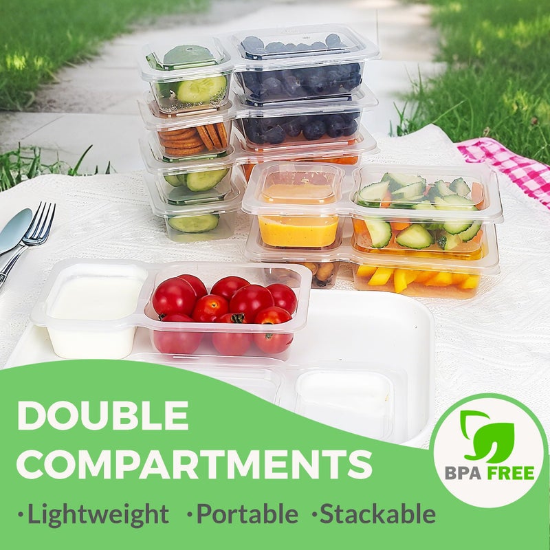 MACTANO Reusable Snack Containers with Lids, 9 oz Double Compartment Plastic Snack Pack Containers Portion Control Meal Prep Snack Boxes BPA Free 40 Sets for Work Travel School - Image 2
