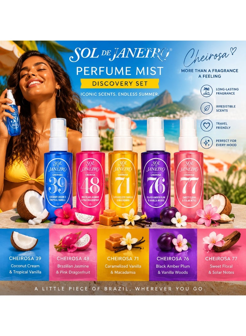 Sol de Janeiro Cheirosa Perfume Mist Discovery Set 5-Piece | 39 Cheirosa 39, 48 Cheirosa 48, 71 Cheirosa 71, 76 Cheirosa 76 & 77 Cheirosa 77 | Perfume Body Mist Set for Women - Image 2