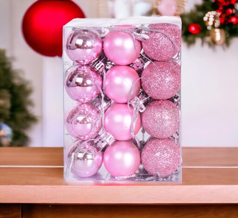Sesonby Set of 24 Small Balls Christmas Balls Christmas Christmas Ornaments for Christmas Tree Home Decorative Ball for Xmas Tree Shatterproof Decorations Party Christmas Decor Pink - Image 2
