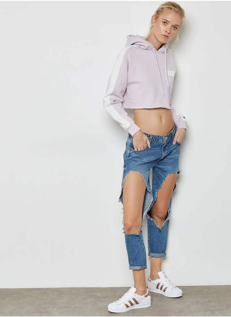 Grimey Stripe Sleeve Cropped Hoodie