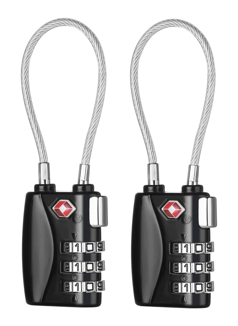CMGTYYD CMGTYYD Luggage Padlocks TSA Approved, Customs Lock, Mini Luggage Padlock, Flexible Cable Travel Locks, Coded Suitcase Lock, Small Gym Locker Padlock with 3 Digit Combination (Black, 2 Pack)  - Image 1