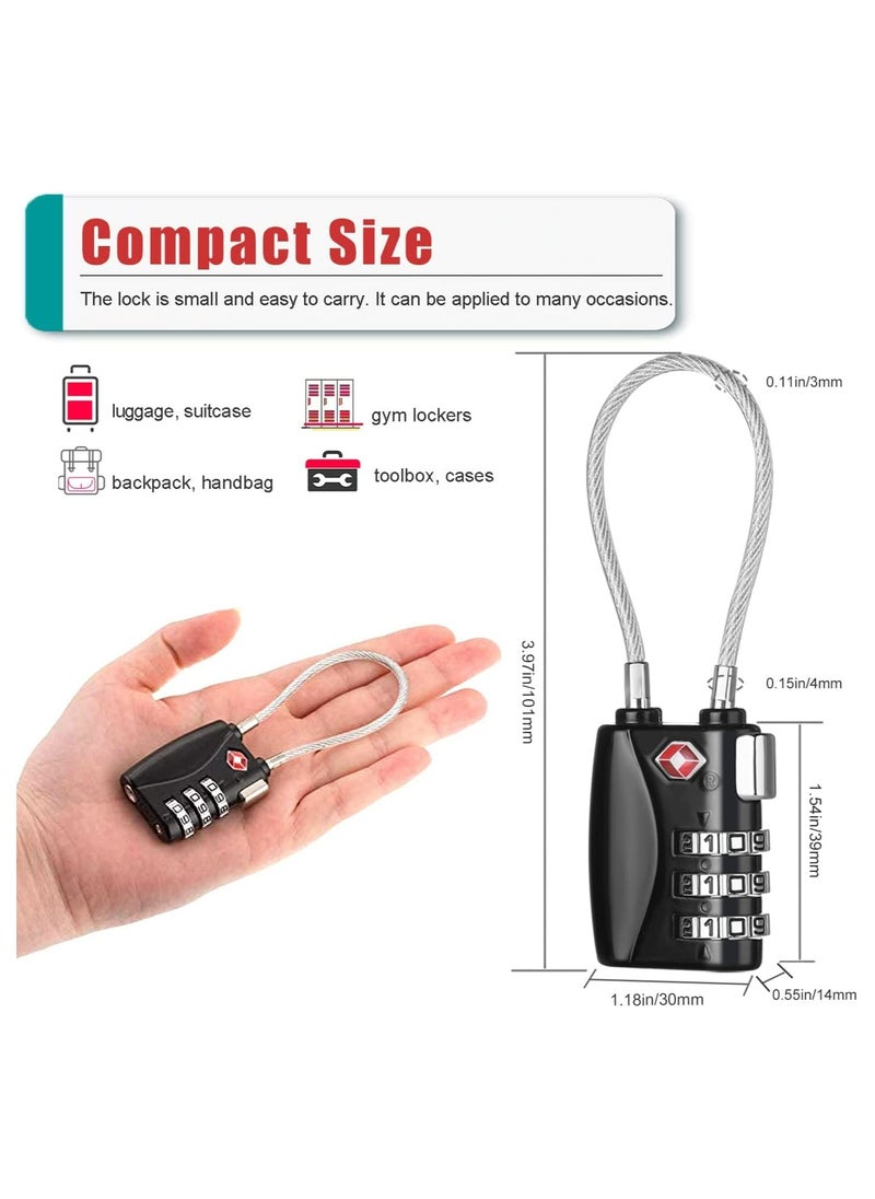 CMGTYYD CMGTYYD Luggage Padlocks TSA Approved, Customs Lock, Mini Luggage Padlock, Flexible Cable Travel Locks, Coded Suitcase Lock, Small Gym Locker Padlock with 3 Digit Combination (Black, 2 Pack)  - Image 5