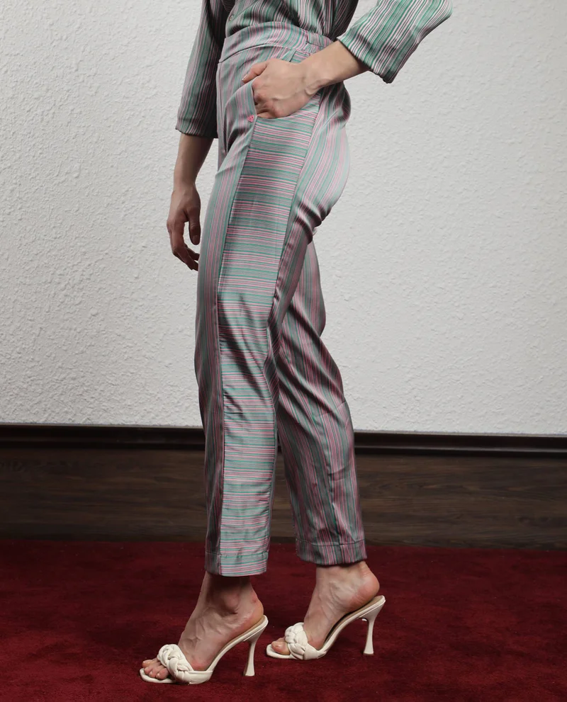 Rareism Women's Sleek Satin Tapered Trousers