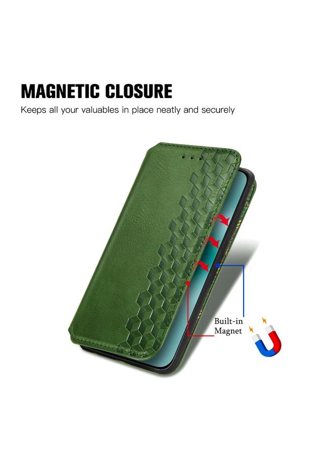 زبون جراب لهاتف Huawei Pura 70، جراب هاتف جلدي مغناطيسي مضغوط بشبكة مكعبة - Image 5