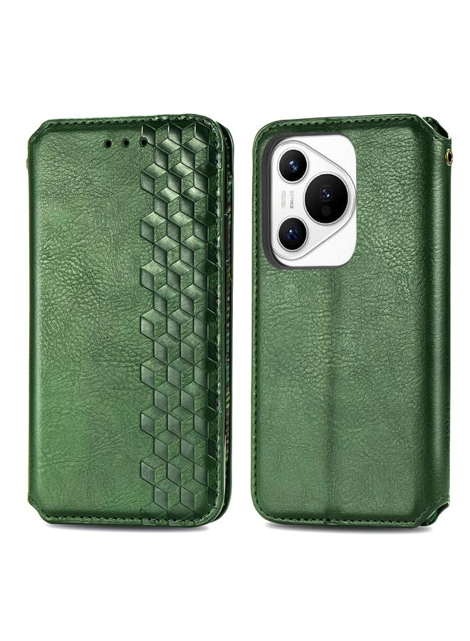 زبون جراب لهاتف Huawei Pura 70، جراب هاتف جلدي مغناطيسي مضغوط بشبكة مكعبة - Image 2