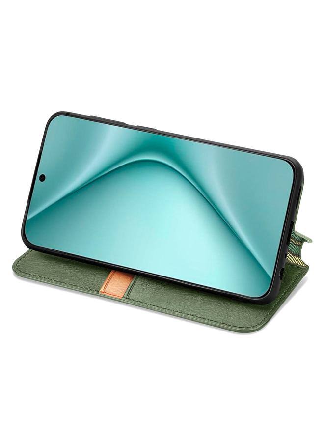 زبون جراب لهاتف Huawei Pura 70، جراب هاتف جلدي مغناطيسي مضغوط بشبكة مكعبة - Image 4