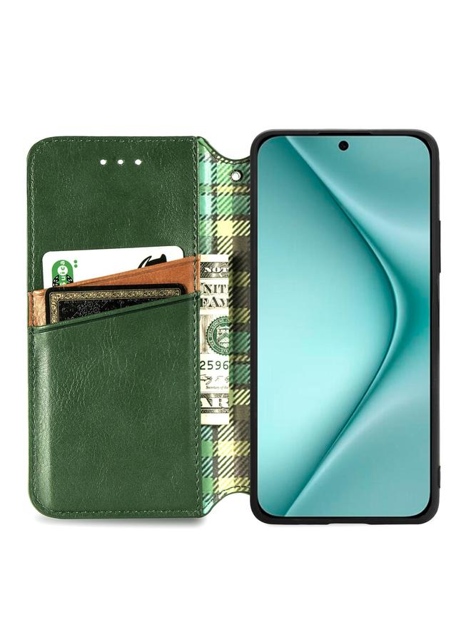 زبون جراب لهاتف Huawei Pura 70، جراب هاتف جلدي مغناطيسي مضغوط بشبكة مكعبة - Image 3