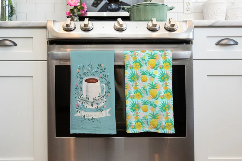 Eray Home Erayshome Kitchen Hand Towel Cup and Pineapple Pattern Printed Set of 2