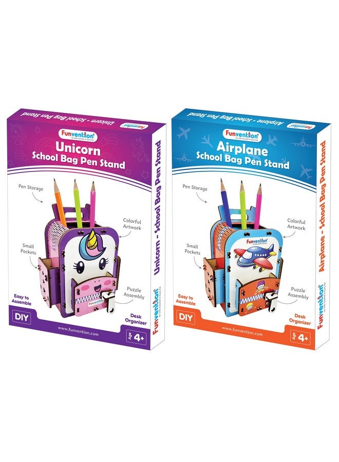 فنفينشين مجموعة من قطعتين من فن فيجن (يونيكورن + طائرة) حامل أقلام DIY منظم مكتب نموذج هدايا عيد ميلاد للأطفال من سن 4 سنوات فما فوق، أحجية ثلاثية الأبعاد ومجموعة أدوات فنية وحرفية - Image 1