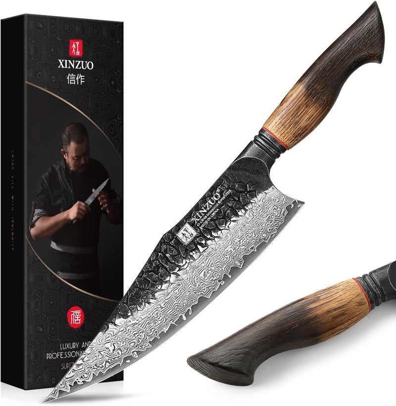 XINZUO 8.6 inch Professional Damascus Chefs Knife,67 Layers Damascus Steel Kitchen Knife,10Cr15CoMoV Steel Core,Very Sharp for Vegetables Meat Cutting for Home Kitchen,Burnt White Oak Wood Handle - Image 1