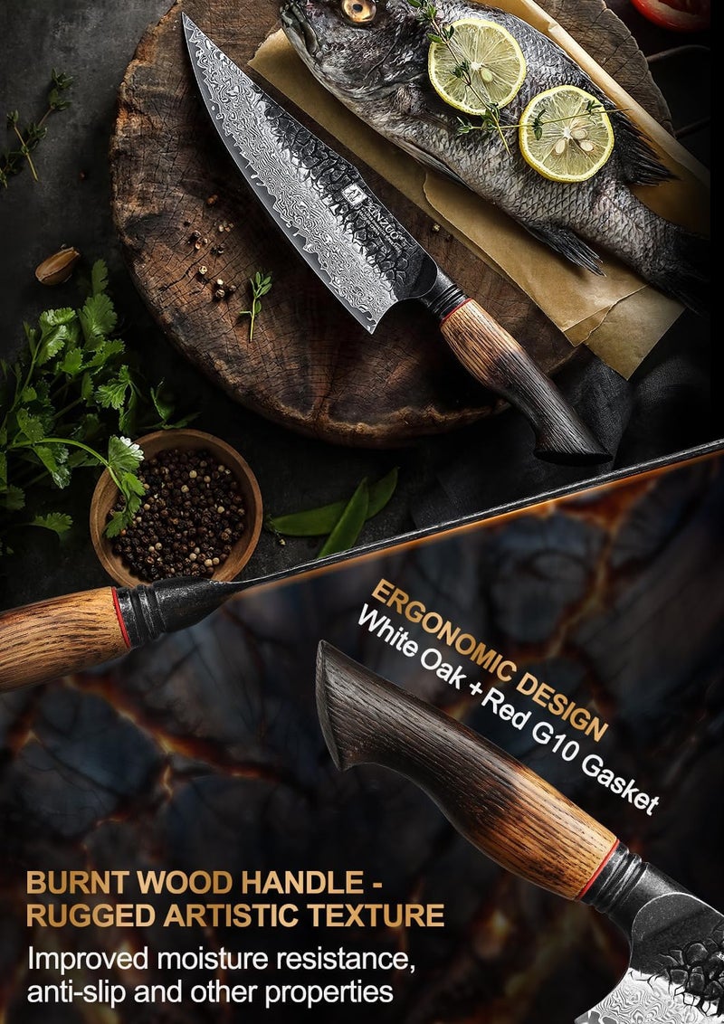 XINZUO 8.6 inch Professional Damascus Chefs Knife,67 Layers Damascus Steel Kitchen Knife,10Cr15CoMoV Steel Core,Very Sharp for Vegetables Meat Cutting for Home Kitchen,Burnt White Oak Wood Handle - Image 4