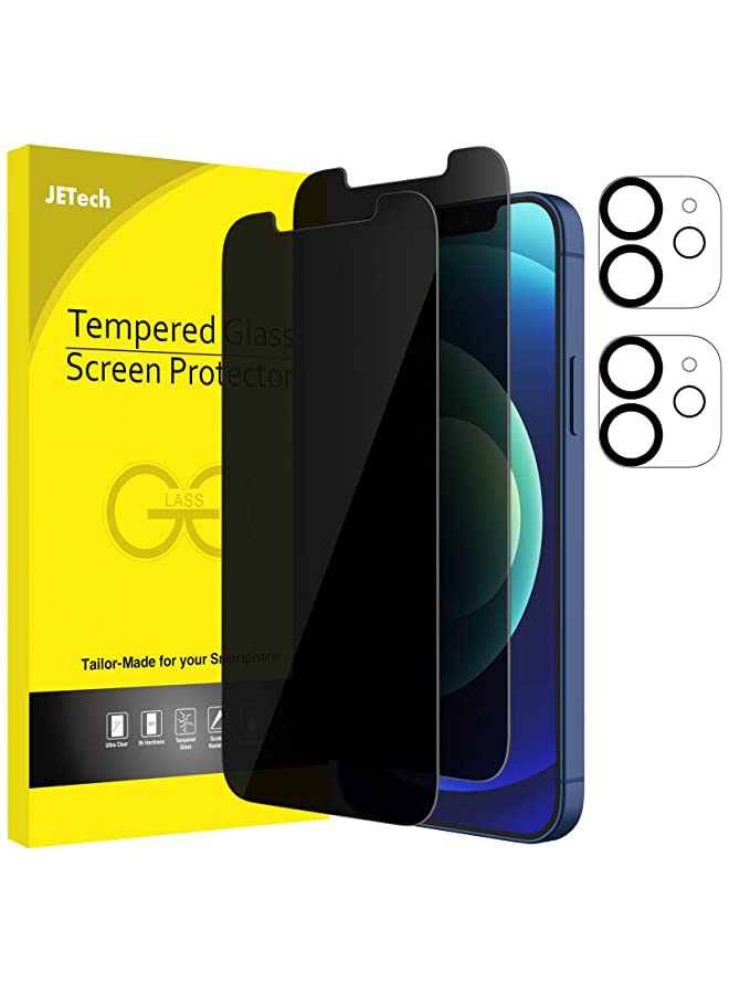 Jetech Privacy Screen Protector for iPhone 12 6.1-Inch with Camera Lens Protector (Not for iPhone 12 Pro), Anti Spy Tempered Glass Film, 2-Pack Each - Image 1