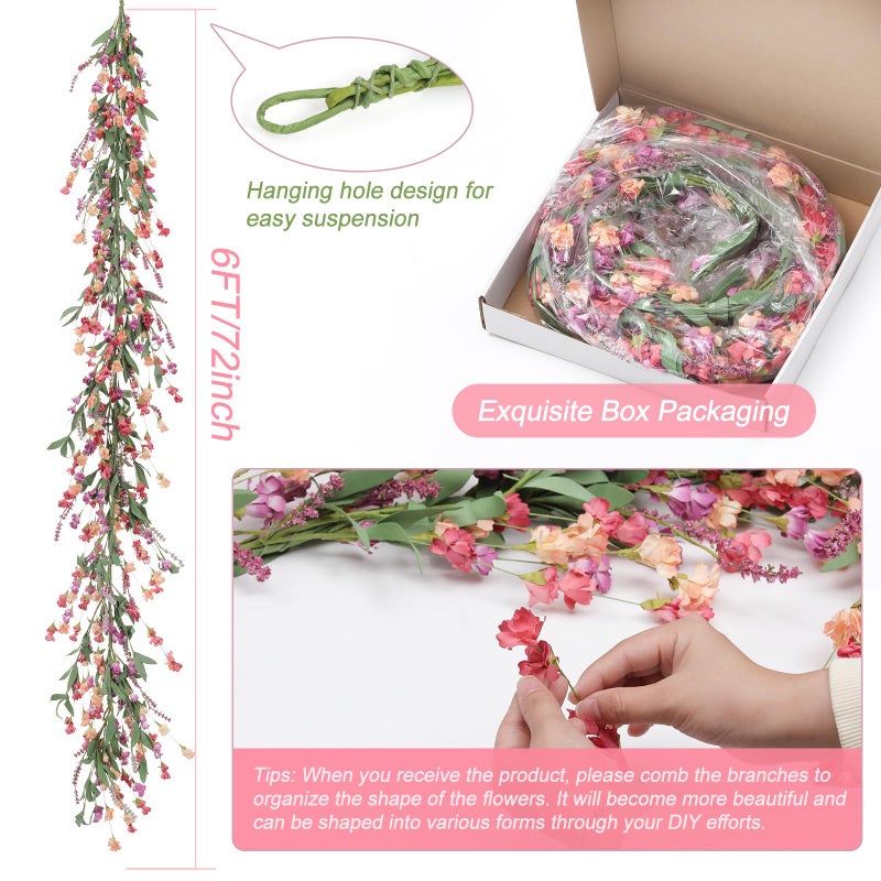 Artgar Flower Garland 6Ft Spring/Summer Garland Floral Garlands for Mantle All Year Round Paper Garlands Decor for Indoor Outdoor Home Wedding Arch Porch Stair Year Round Decor (Red&Orange&Purple) - Image 3