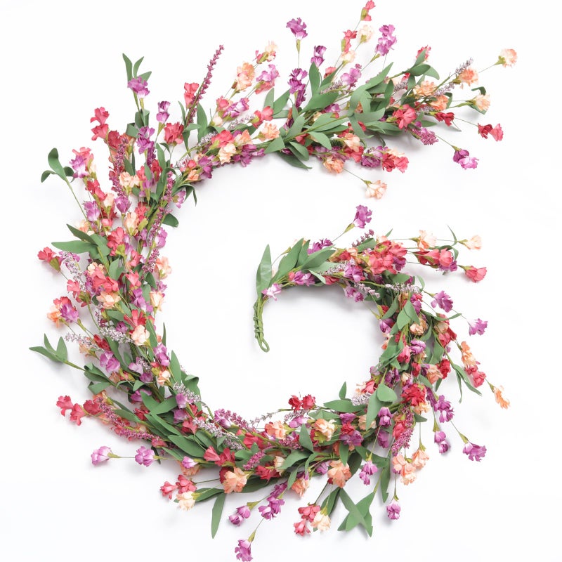 Artgar Flower Garland 6Ft Spring/Summer Garland Floral Garlands for Mantle All Year Round Paper Garlands Decor for Indoor Outdoor Home Wedding Arch Porch Stair Year Round Decor (Red&Orange&Purple) - Image 1