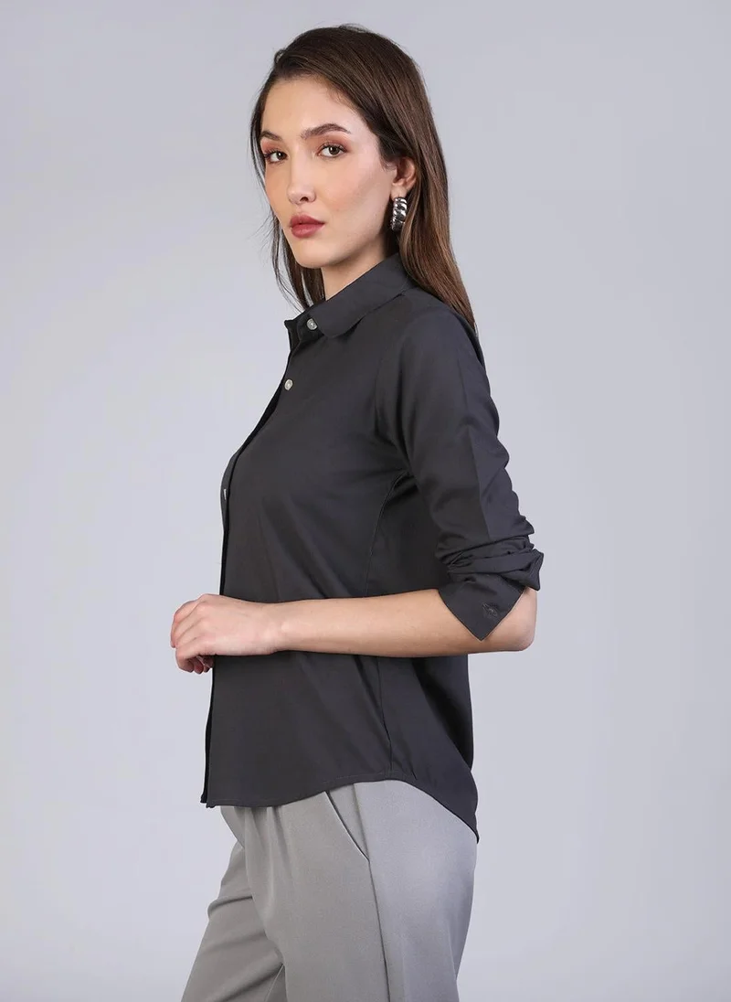 Urbano Fashion  Urbano Fashion Women's Dark Grey Modal Viscose Full Sleeve Regular Fit Casual Solid Shirt with Regular Collar for Women | Best Price UAE