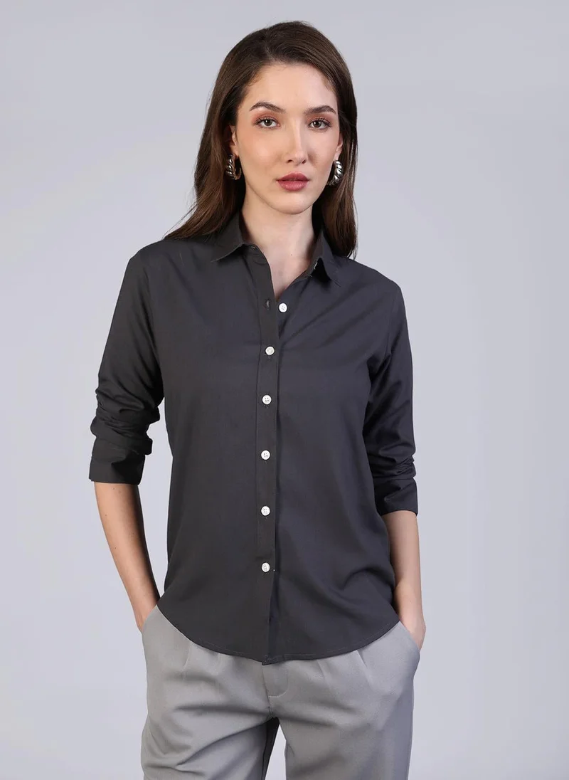 Urbano Fashion Women's Dark Grey Modal Viscose Full Sleeve Regular Fit Casual Solid Shirt with Regular Collar