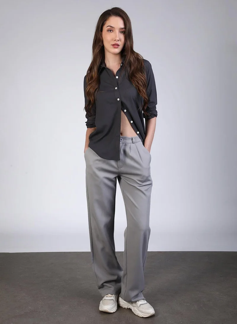 Urbano Fashion  Urbano Fashion Women's Dark Grey Modal Viscose Full Sleeve Regular Fit Casual Solid Shirt with Regular Collar for Women | Best Price UAE