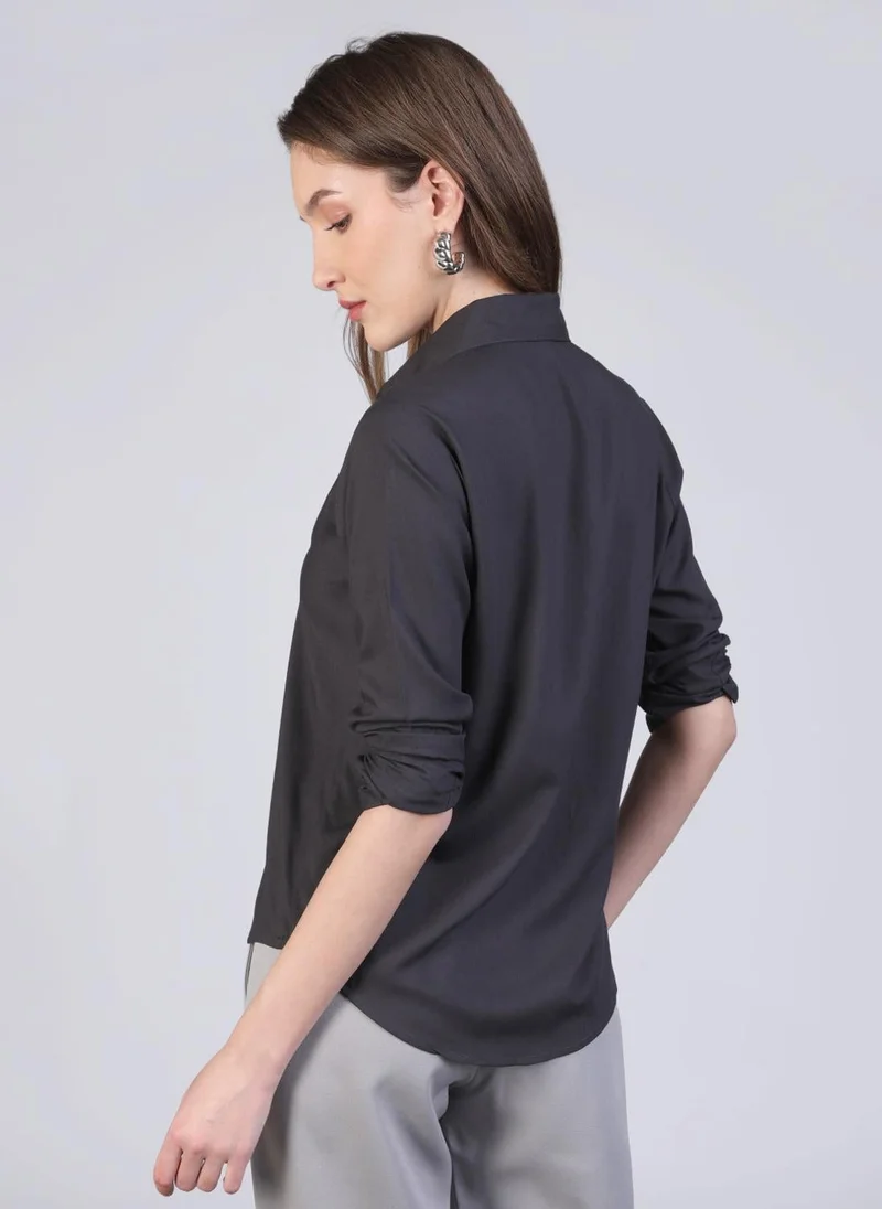 Urbano Fashion  Urbano Fashion Women's Dark Grey Modal Viscose Full Sleeve Regular Fit Casual Solid Shirt with Regular Collar for Women | Best Price UAE