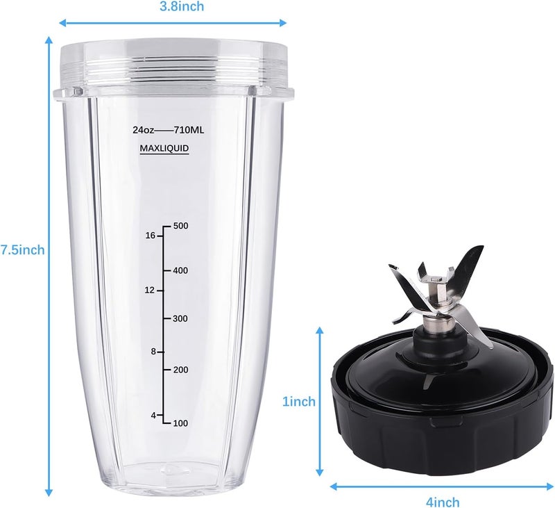 PODCAY Blender Replacement Parts for Ninja, 24oz Cup with Extractor Blade, for Nutri Ninja Auto iQ BN801 BL480 BL640 BL642 NN100 BL2012 (2 Pack) - Image 2