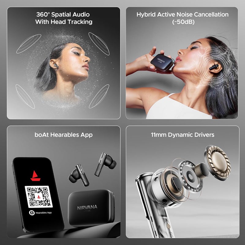 boAt Nirvana Ivy, 50dB Hybrid Active Noise Cancellation, 360º Spatial Audio,Fast Charge,App Support, v5.3 Bluetooth Earbuds, TWS Ear Buds Wireless Earphones with mic (Gunmetal Black) - Image 2