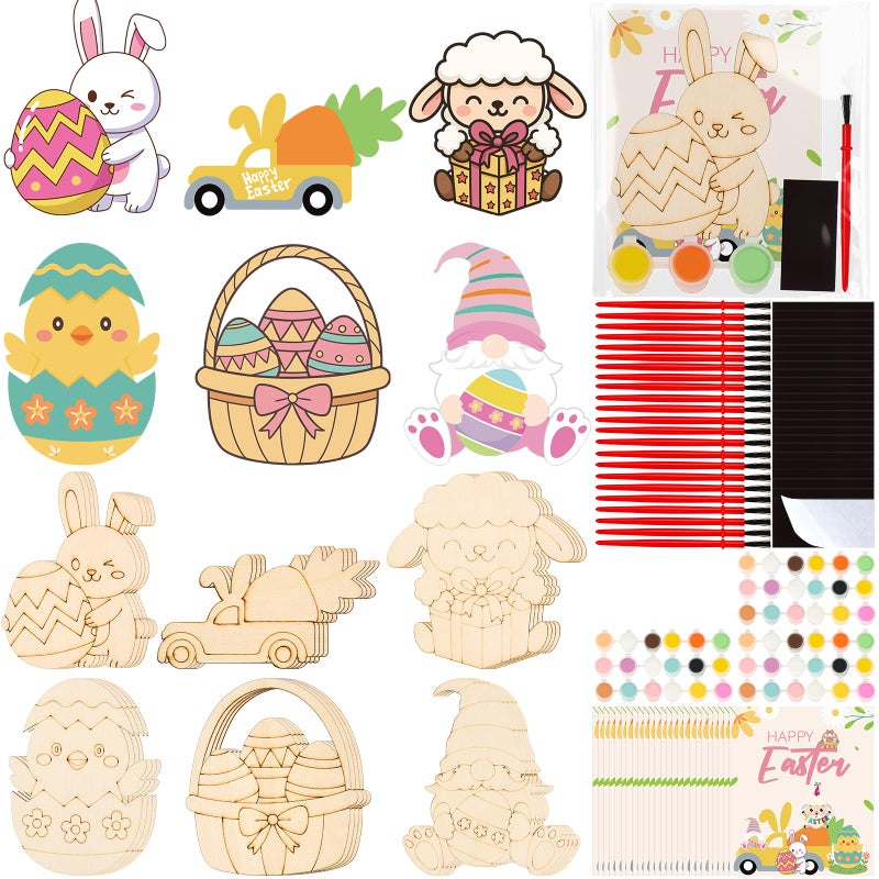 Bafeil Easter Wooden Crafts Painting Kit 24 Pack DIY Unfinished Wood Eggs Bunny to Paint with Magnets Bulk Easter Craft Set for Family Activities Classroom Projects Basket Stuffers - Image 2