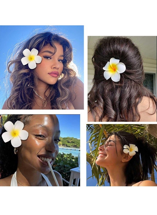 3 Pcs Hawaii Plumeria Hair Clips Bohemian Frangipani Hair Clips Yellow For Beach Party Wedding Cosplay Handmade Accessory（5cm+7cm+9cm) - Image 4