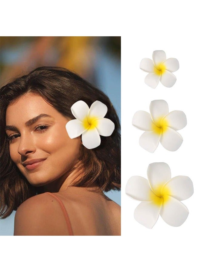 3 Pcs Hawaii Plumeria Hair Clips Bohemian Frangipani Hair Clips Yellow For Beach Party Wedding Cosplay Handmade Accessory（5cm+7cm+9cm) - Image 1