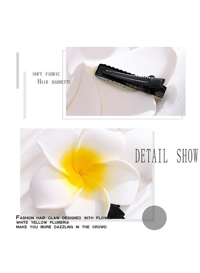 3 Pcs Hawaii Plumeria Hair Clips Bohemian Frangipani Hair Clips Yellow For Beach Party Wedding Cosplay Handmade Accessory（5cm+7cm+9cm) - Image 2