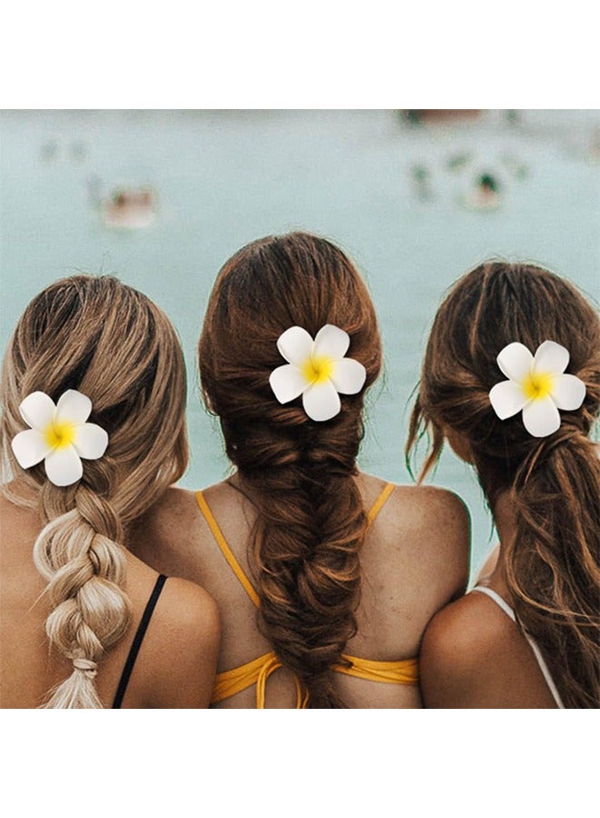 3 Pcs Hawaii Plumeria Hair Clips Bohemian Frangipani Hair Clips Yellow For Beach Party Wedding Cosplay Handmade Accessory（5cm+7cm+9cm) - Image 3