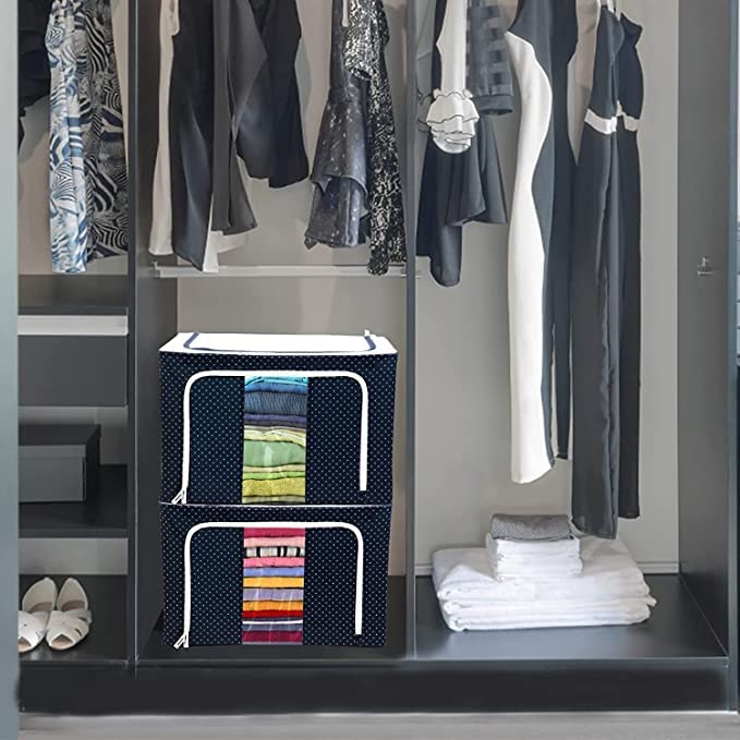 Kettlekane Foldable Clothes Storage Box 66 Liter Large Capacity Clothes Storage Bag Organizer with Thick Fabric Visible Steel Frame Saree Organisers Storage for Wardrobe Pack of 1 - Image 5