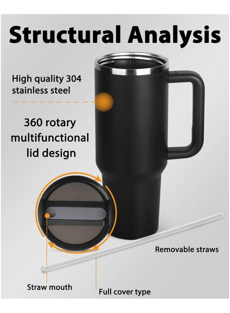 Jorunb 40 oz Tumbler with Handle and Straw, Insulated Stainless Steel Coffee Tumbler with Lid, Double Walled Travel Mug Water Bottle Cup, Large Tumbler for Hot and Cold Drinks Black - Image 2