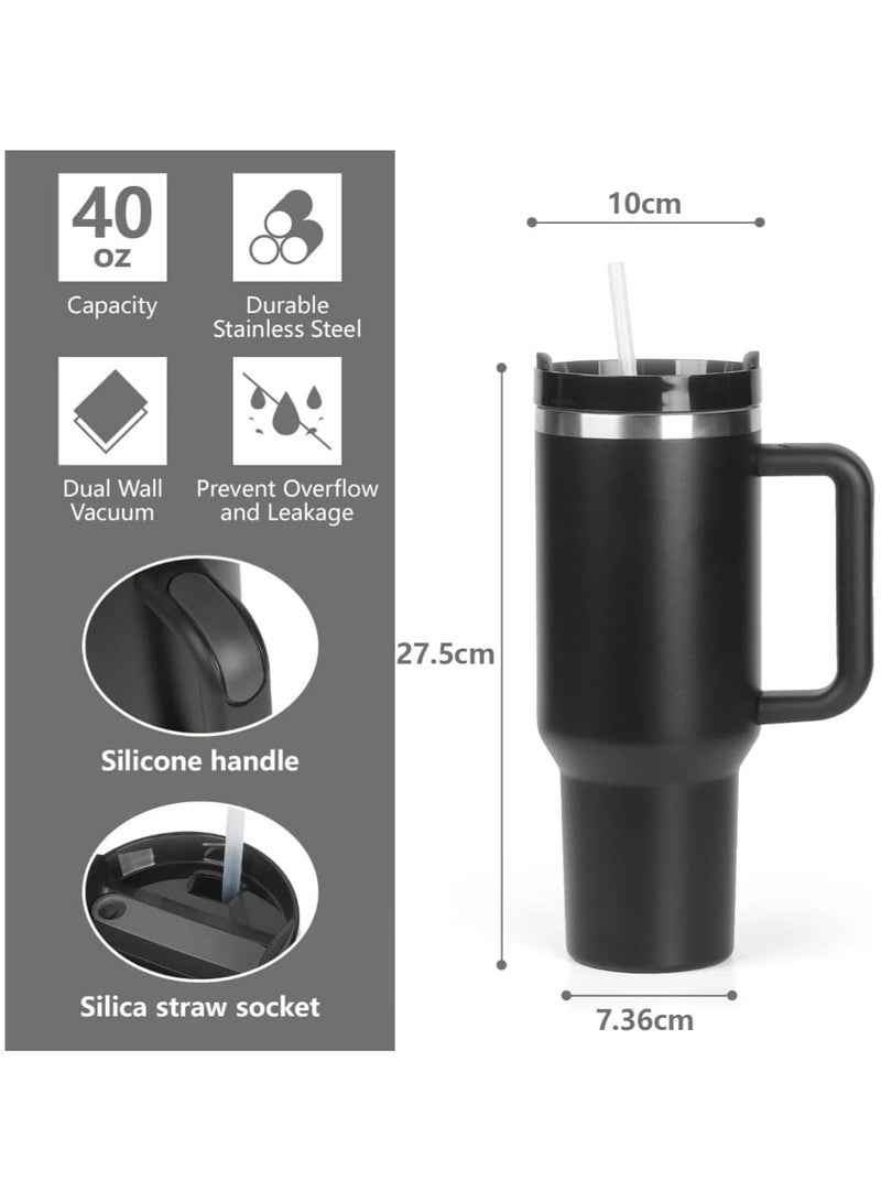 Jorunb 40 oz Tumbler with Handle and Straw, Insulated Stainless Steel Coffee Tumbler with Lid, Double Walled Travel Mug Water Bottle Cup, Large Tumbler for Hot and Cold Drinks Black - Image 4