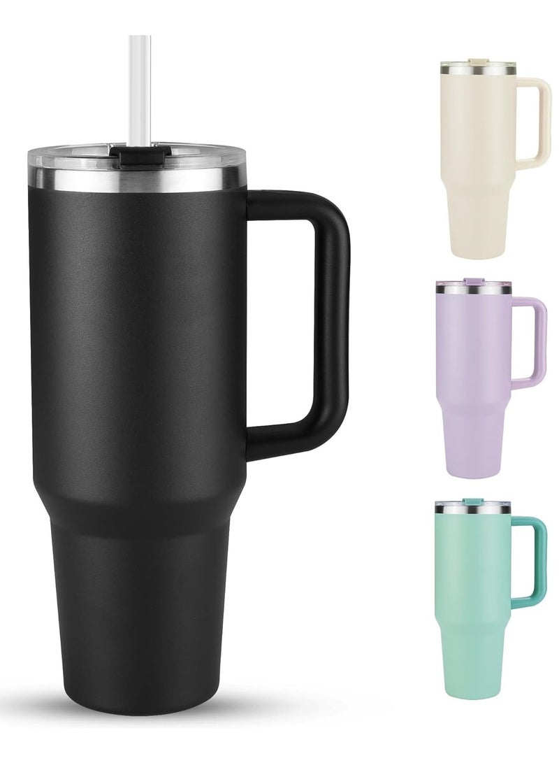 Jorunb 40 oz Tumbler with Handle and Straw, Insulated Stainless Steel Coffee Tumbler with Lid, Double Walled Travel Mug Water Bottle Cup, Large Tumbler for Hot and Cold Drinks Black - Image 1