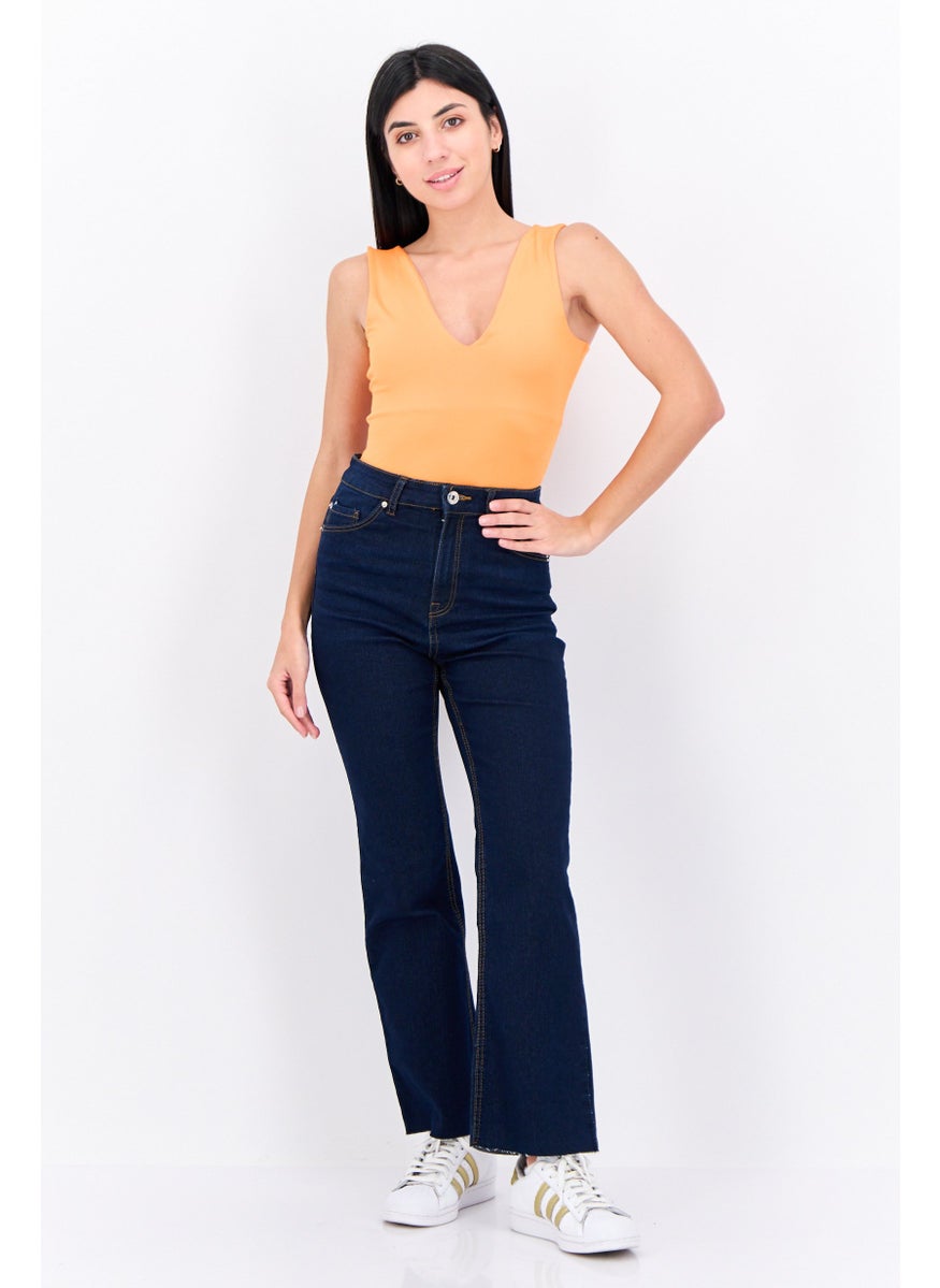 Lefties - Women V-Neck Plain Bodysuit, Orange - Image 1
