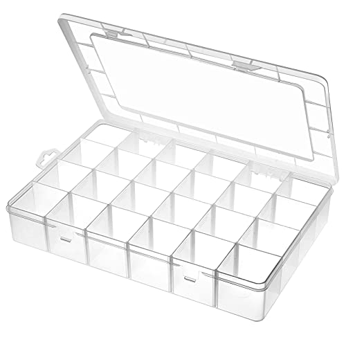 Gbivbe Large 24 Grids Plastic Organizer Box Adjustable Dividers,Clear Storage Box for Jewelry, Art DIY Crafts, Washi Tapes, Beads and Small Parts - Image 1