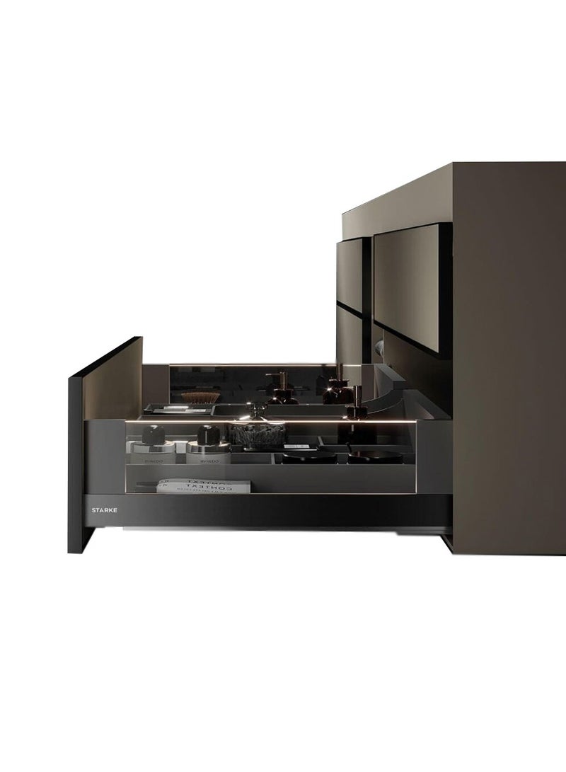 STARKE Mid-Cut Drawer Box with Glass & Light, Tempered Glass,Aviation Aluminum,Dual Color Temperature 4000K/6000K, AA Battery,101mm Back Panel, 12mm/8mm Glass (390-400 mm) - Image 1