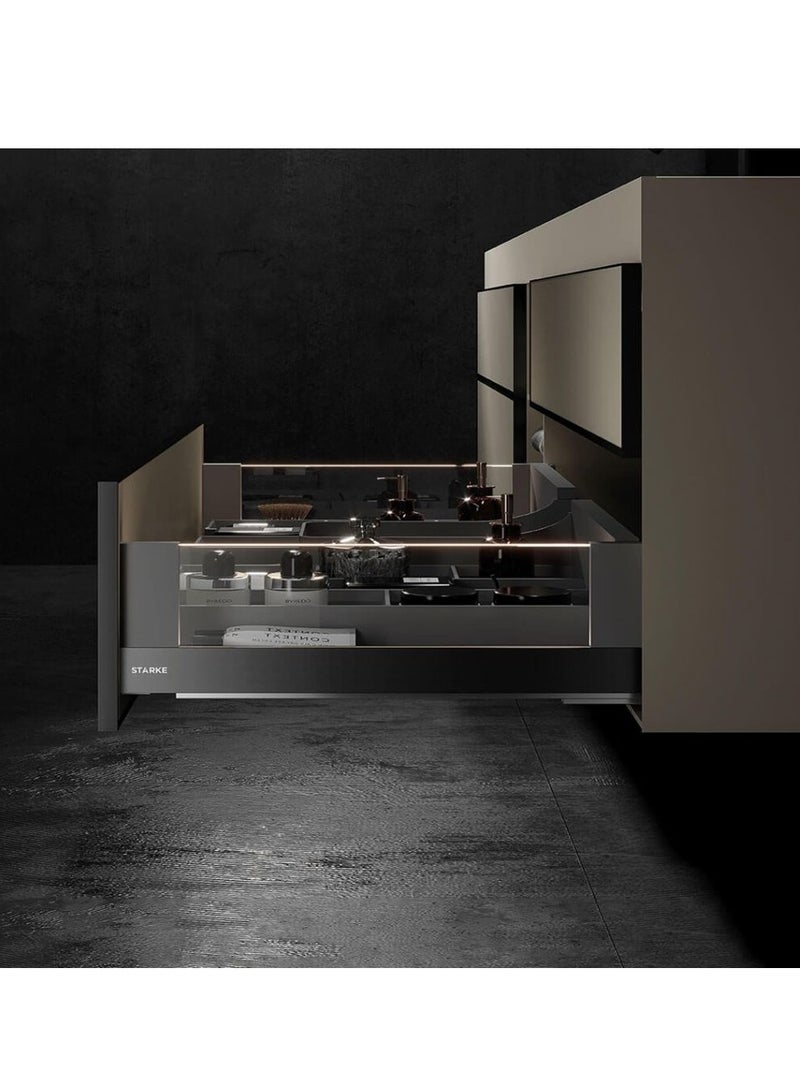 STARKE Mid-Cut Drawer Box with Glass & Light, Tempered Glass,Aviation Aluminum,Dual Color Temperature 4000K/6000K, AA Battery,101mm Back Panel, 12mm/8mm Glass (390-400 mm) - Image 2