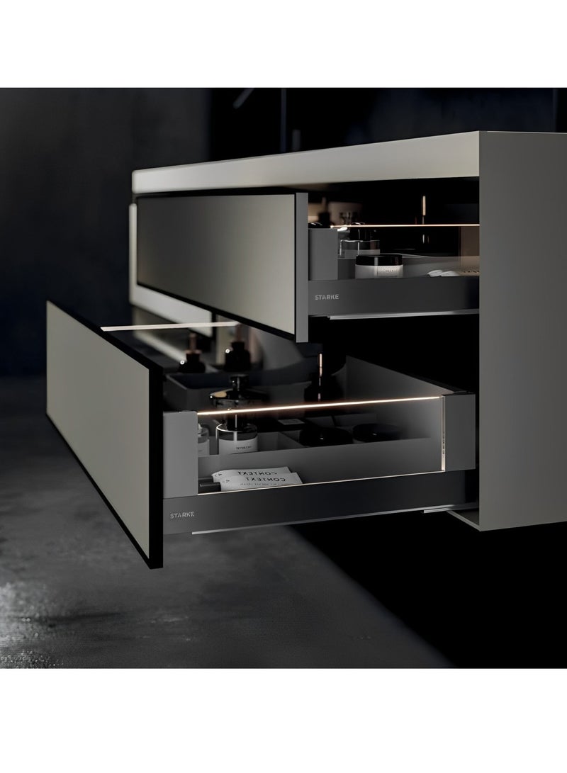 STARKE Mid-Cut Drawer Box with Glass & Light, Tempered Glass,Aviation Aluminum,Dual Color Temperature 4000K/6000K, AA Battery,101mm Back Panel, 12mm/8mm Glass (390-400 mm) - Image 3