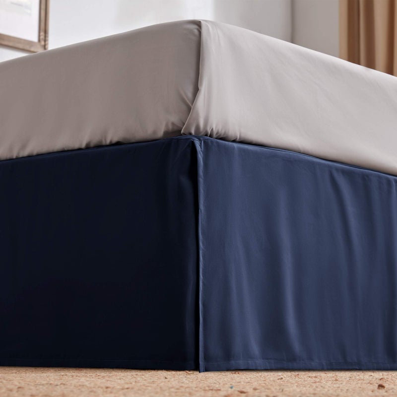 SLEEP ZONE Pleated Bed Skirts Twin Size 15 inch Tailored Drop Easy Fit Bedskirt AntiStatic Fade Resistant Twin Navy Blue