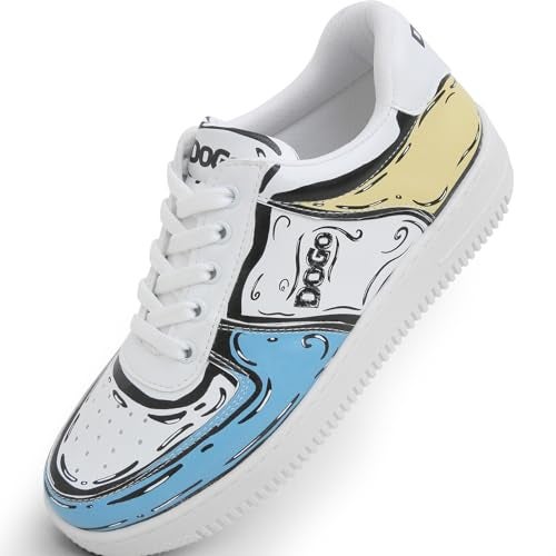 DOGO White Sneakers for Women - Handmade Women's Fashion Sneakers, Vegan Leather and Unique Design Dice Sneakers Dogo Sketch Design, Size 6 - Image 2