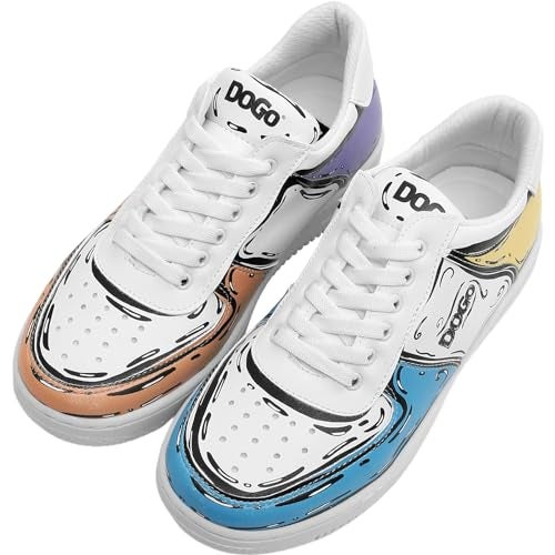 DOGO White Sneakers for Women - Handmade Women's Fashion Sneakers, Vegan Leather and Unique Design Dice Sneakers Dogo Sketch Design, Size 6 - Image 1