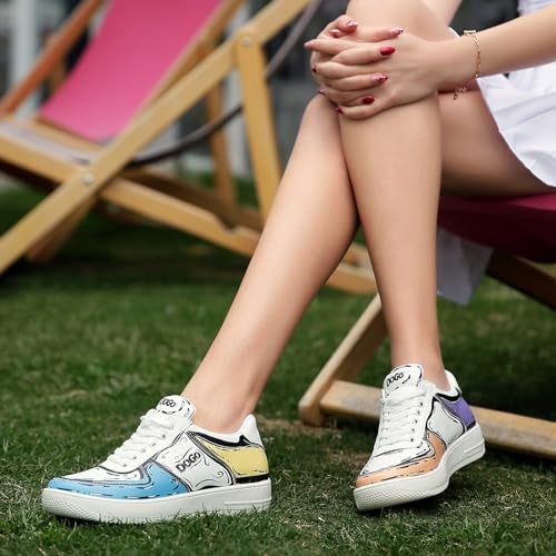 DOGO White Sneakers for Women - Handmade Women's Fashion Sneakers, Vegan Leather and Unique Design Dice Sneakers Dogo Sketch Design, Size 6 - Image 5