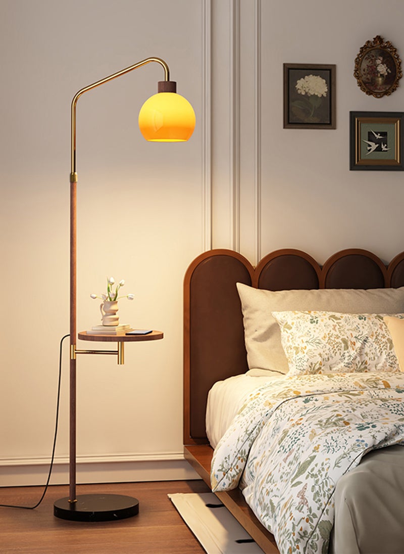 Onelight Sunset Color Glass Shade Floor Lamp with Wood Finish Stand and Shelf Three Light Color Options Foot Switch Ideal for Living Room and Bedroom Standing Lamp - Image 2